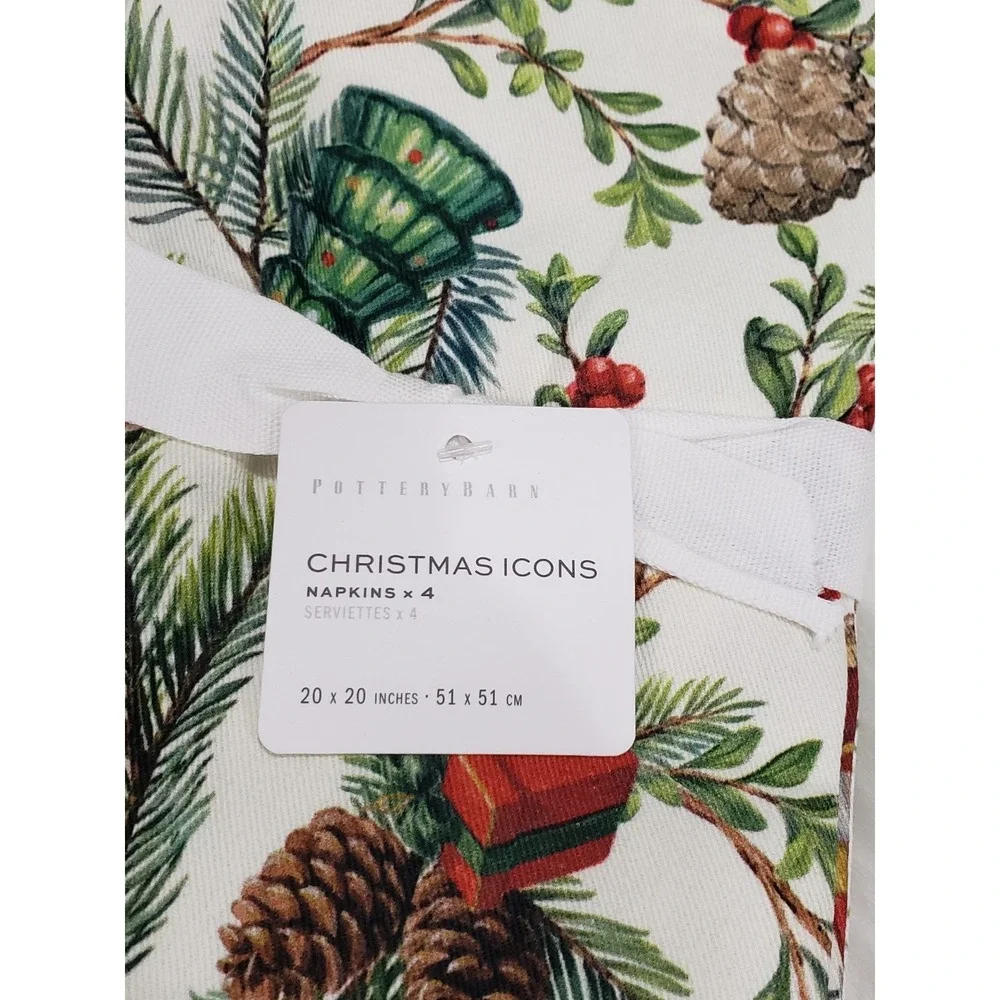 NEW Set Of 4 POTTERY BARN NOSTALGIC CHRISTMAS ICONS COTTON TWILL NAPKINS #3